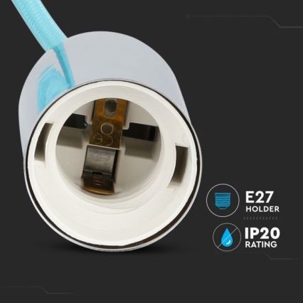 Ανάρτηση με ροζέτα και ντουί 1xE27/60W/230V γαλάζιο/γυαλιστερό χρώμιο