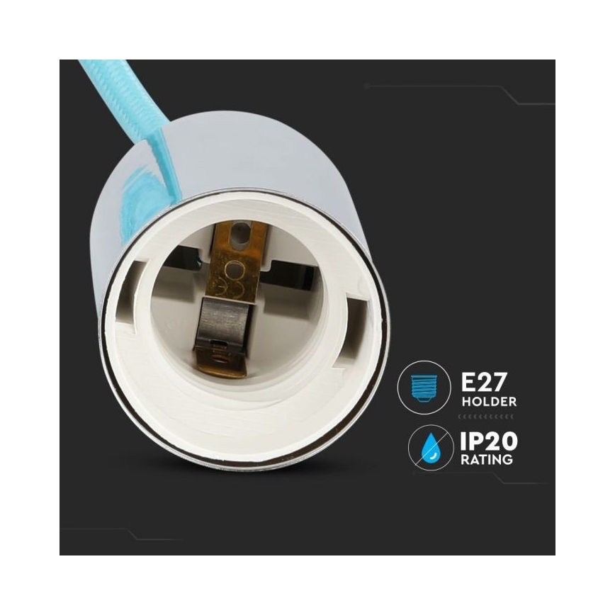 Ανάρτηση με ροζέτα και ντουί 1xE27/60W/230V γαλάζιο/γυαλιστερό χρώμιο