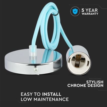 Ανάρτηση με ροζέτα και ντουί 1xE27/60W/230V γαλάζιο/γυαλιστερό χρώμιο