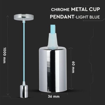 Ανάρτηση με ροζέτα και ντουί 1xE27/60W/230V γαλάζιο/γυαλιστερό χρώμιο
