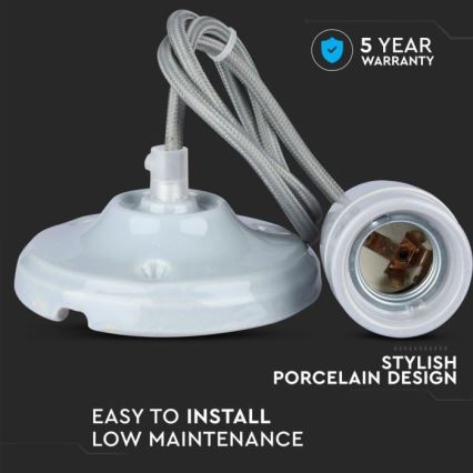 Ανάρτηση με ροζέτα και ντουί 1xE27/60W/230V γκρι/πορσελάνη