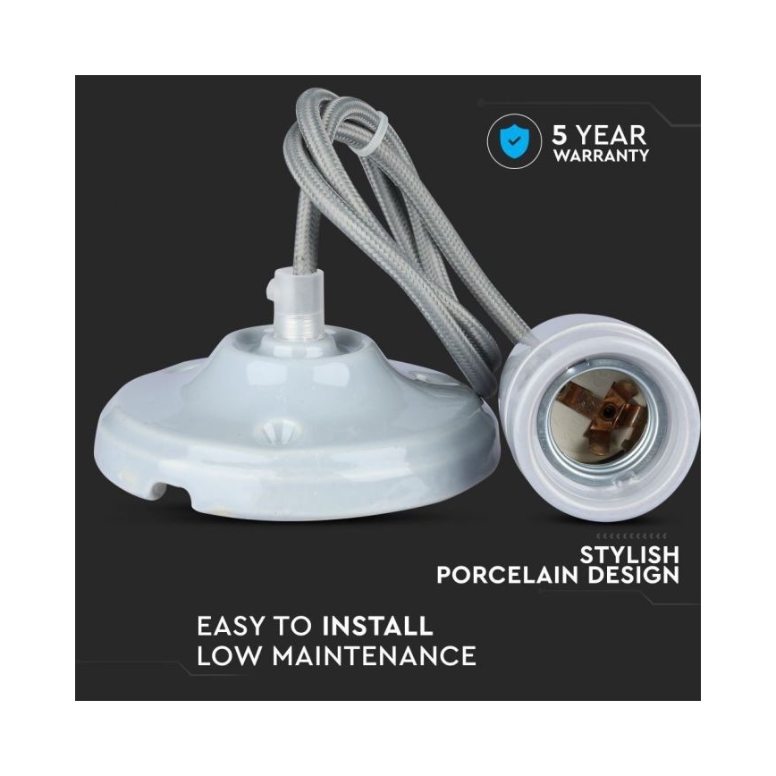 Ανάρτηση με ροζέτα και ντουί 1xE27/60W/230V γκρι/πορσελάνη