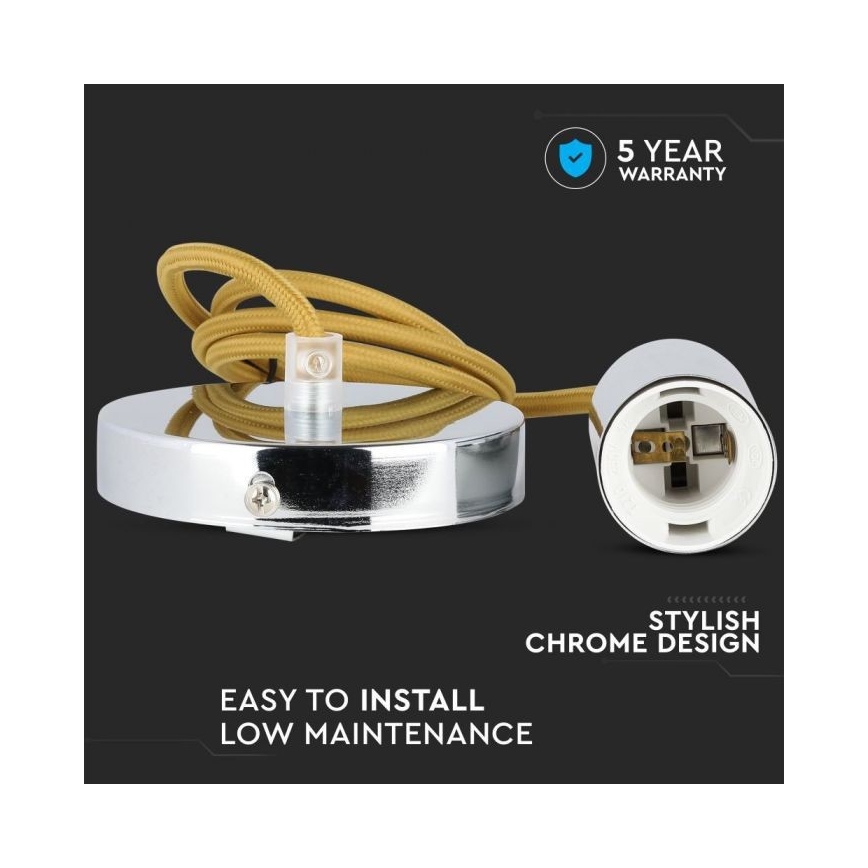 Ανάρτηση με ροζέτα και ντουί 1xE27/60W/230V καφέ/γυαλιστερό χρώμιο