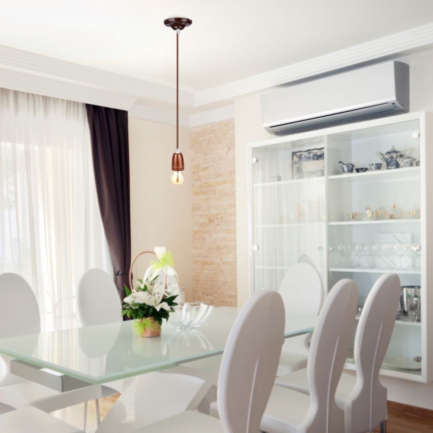 Ανάρτηση με ροζέτα και ντουί 1xE27/60W/230V καφέ/πορσελάνη
