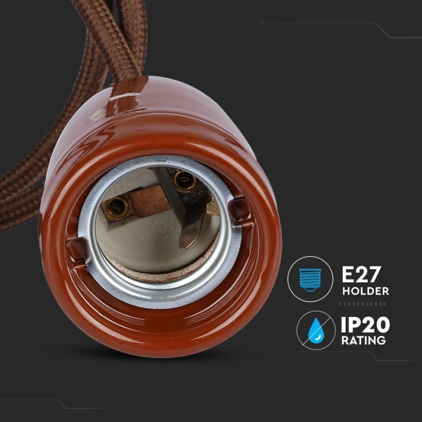 Ανάρτηση με ροζέτα και ντουί 1xE27/60W/230V καφέ/πορσελάνη