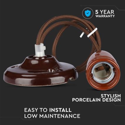 Ανάρτηση με ροζέτα και ντουί 1xE27/60W/230V καφέ/πορσελάνη