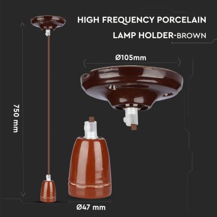 Ανάρτηση με ροζέτα και ντουί 1xE27/60W/230V καφέ/πορσελάνη