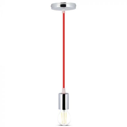 Ανάρτηση με ροζέτα και ντουί 1xE27/60W/230V κόκκινο/γυαλιστερό χρώμιο