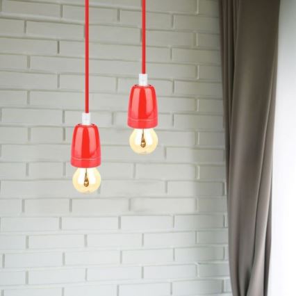 Ανάρτηση με ροζέτα και ντουί 1xE27/60W/230V κόκκινο/πορσελάνη