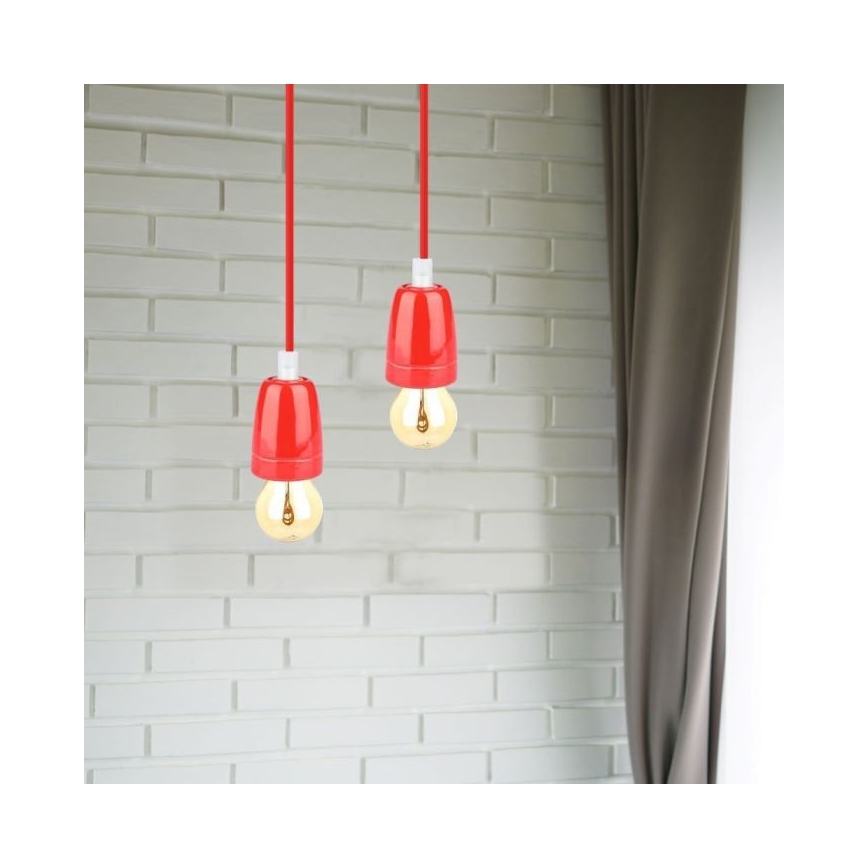 Ανάρτηση με ροζέτα και ντουί 1xE27/60W/230V κόκκινο/πορσελάνη