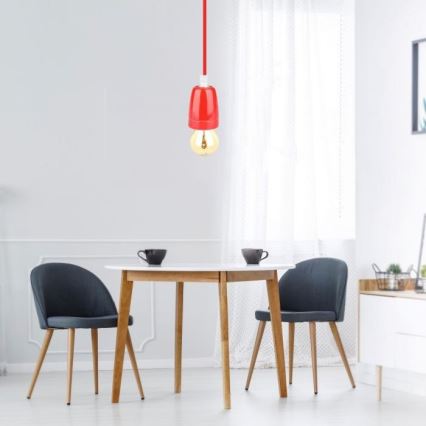 Ανάρτηση με ροζέτα και ντουί 1xE27/60W/230V κόκκινο/πορσελάνη
