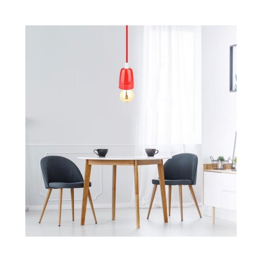 Ανάρτηση με ροζέτα και ντουί 1xE27/60W/230V κόκκινο/πορσελάνη