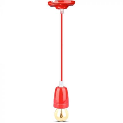 Ανάρτηση με ροζέτα και ντουί 1xE27/60W/230V κόκκινο/πορσελάνη
