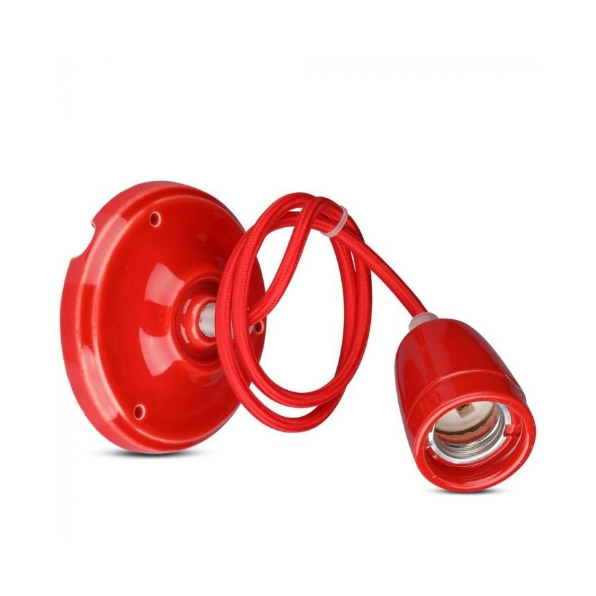 Ανάρτηση με ροζέτα και ντουί 1xE27/60W/230V κόκκινο/πορσελάνη