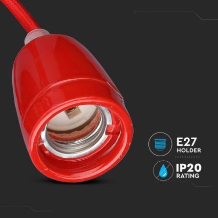Ανάρτηση με ροζέτα και ντουί 1xE27/60W/230V κόκκινο/πορσελάνη
