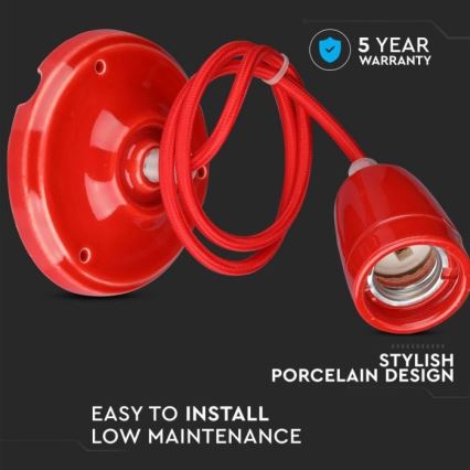Ανάρτηση με ροζέτα και ντουί 1xE27/60W/230V κόκκινο/πορσελάνη