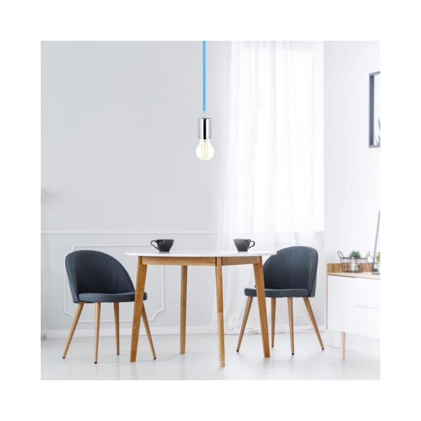 Ανάρτηση με ροζέτα και ντουί 1xE27/60W/230V μπλε/γυαλιστερό χρώμιο