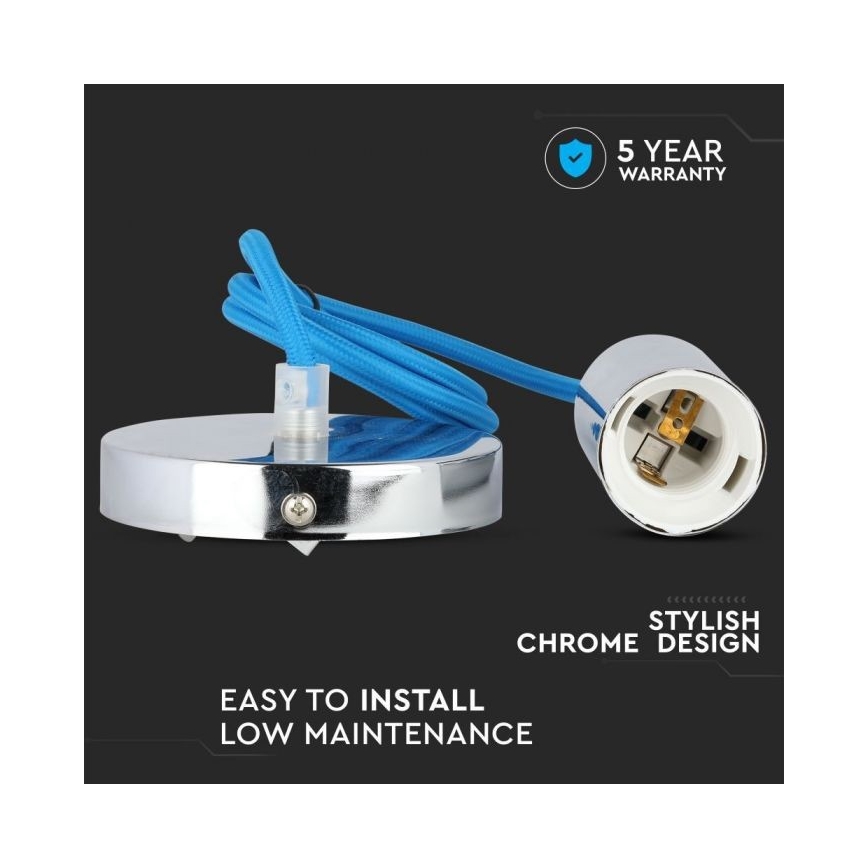 Ανάρτηση με ροζέτα και ντουί 1xE27/60W/230V μπλε/γυαλιστερό χρώμιο