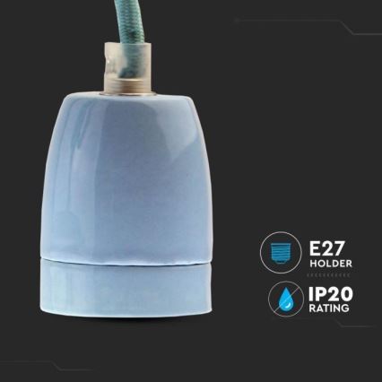 Ανάρτηση με ροζέτα και ντουί 1xE27/60W/230V μπλε/πορσελάνη