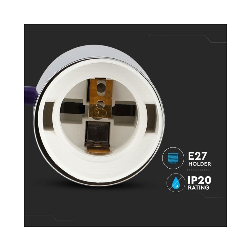 Ανάρτηση με ροζέτα και ντουί 1xE27/60W/230V μωβ/γυαλιστερό χρώμιο