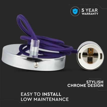 Ανάρτηση με ροζέτα και ντουί 1xE27/60W/230V μωβ/γυαλιστερό χρώμιο