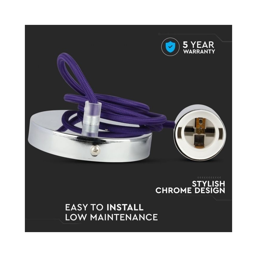 Ανάρτηση με ροζέτα και ντουί 1xE27/60W/230V μωβ/γυαλιστερό χρώμιο