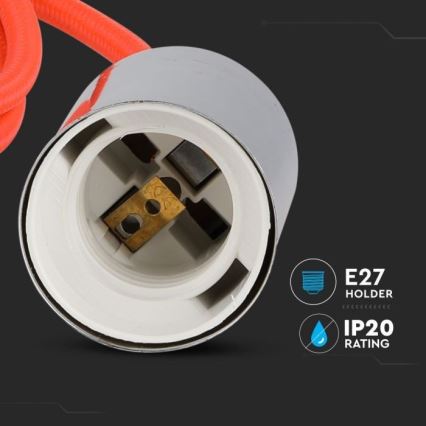 Ανάρτηση με ροζέτα και ντουί 1xE27/60W/230V πορτοκαλί/γυαλιστερό χρώμιο