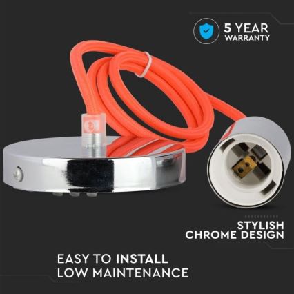 Ανάρτηση με ροζέτα και ντουί 1xE27/60W/230V πορτοκαλί/γυαλιστερό χρώμιο