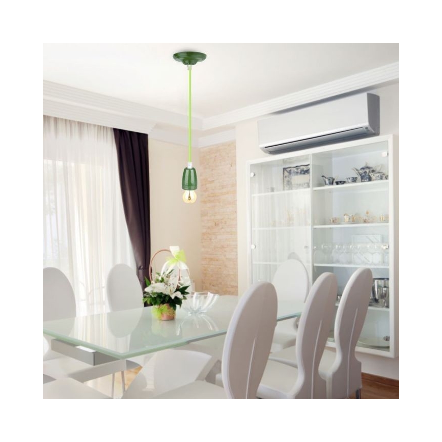 Ανάρτηση με ροζέτα και ντουί 1xE27/60W/230V πράσινο/πορσελάνη
