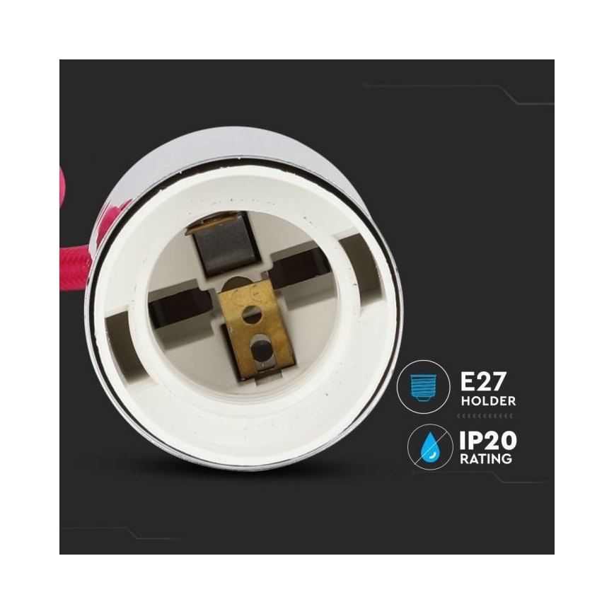 Ανάρτηση με ροζέτα και ντουί 1xE27/60W/230V σκούρο ροζ/γυαλιστερό χρώμιο