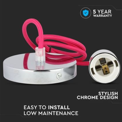 Ανάρτηση με ροζέτα και ντουί 1xE27/60W/230V σκούρο ροζ/γυαλιστερό χρώμιο