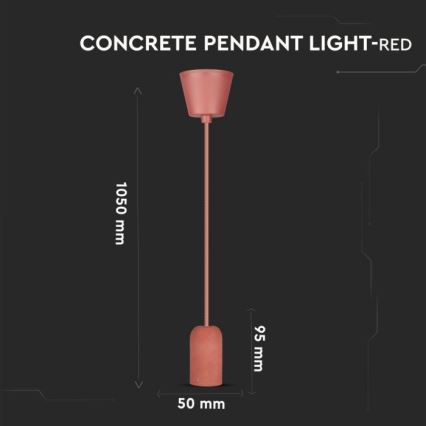 Ανάρτηση με ροζέτα και ντουί 1xE27/60W/230V τσιμέντο/κόκκινο