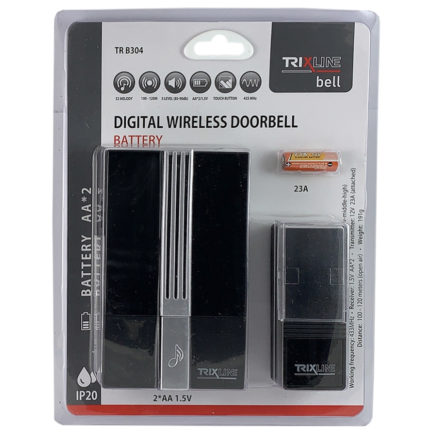 Ασύρματο κουδούνι BELL 1x23A + 2xAA μαύρο