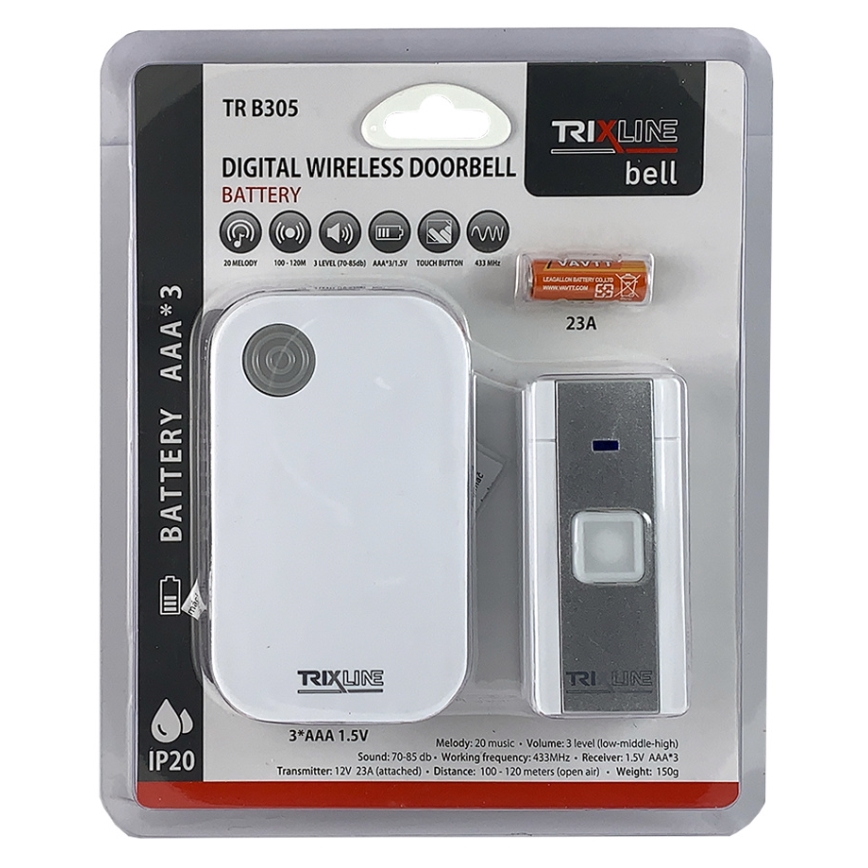 Ασύρματο κουδούνι BELL 1x23A + 3xAAA λευκό