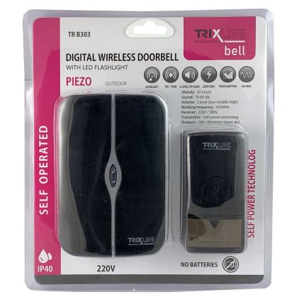 Ασύρματο κουδούνι πόρτας PIEZO BELL 230V IP40 μαύρο