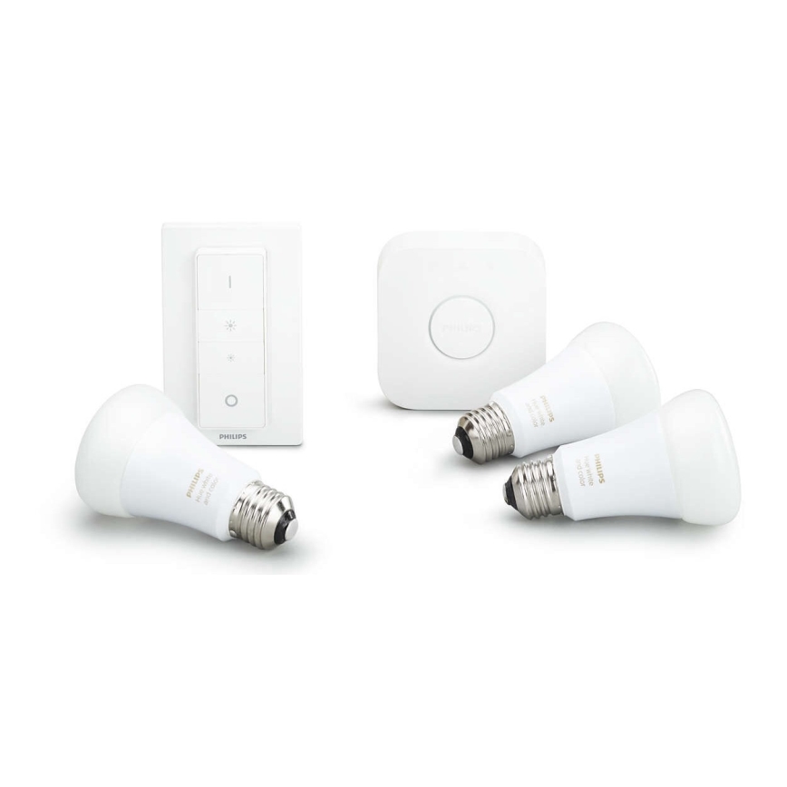 Σετ εκκίνησης Philips Hue White 3xE27/9W 2700K + Hue Bridge και διακόπτης ρύθμισης φωτεινότητας