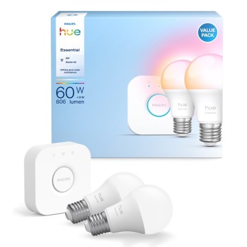 Βασικό σετ Philips Hue White And Color Ambiance Essential 2xE27/8W/230V 2200-6500K + συσκευή σύνδεσης