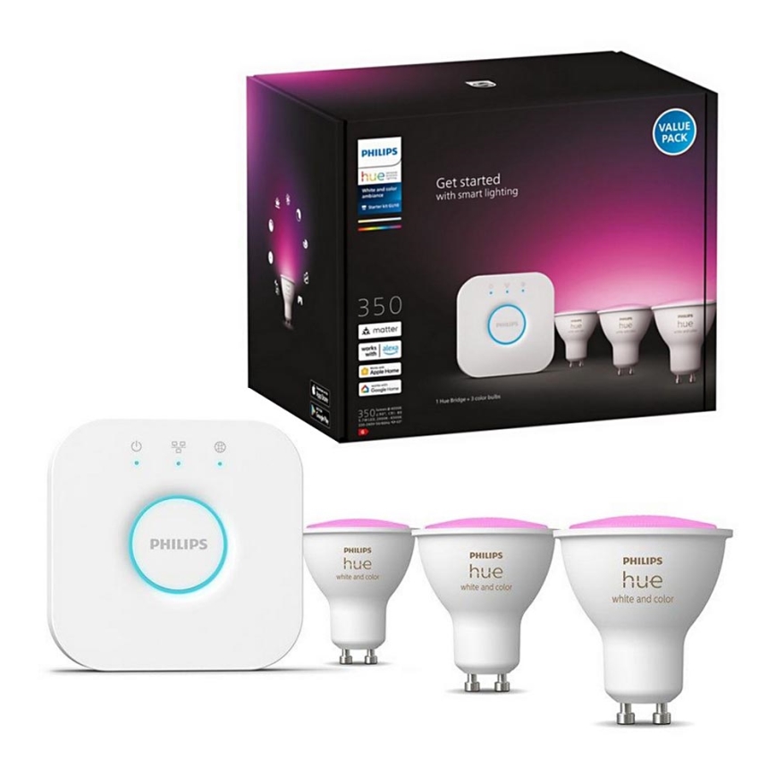 Βασικό σετ Philips Hue WHITE AND COLOR AMBIANCE 3xGU10/5,7W/230V 2000-6500K + μια συσκευή προς σύνδεση