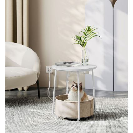 Βοηθητικό τραπεζάκι με ενσωματωμένες πρίζες ρεύματος και θύρες USB NOIRA, μπεζ/λευκό