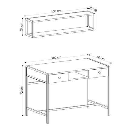 Γραφείο εργασίας PENA 72x100 cm + ράφι τοίχου 24x100 cm καφέ/μαύρο