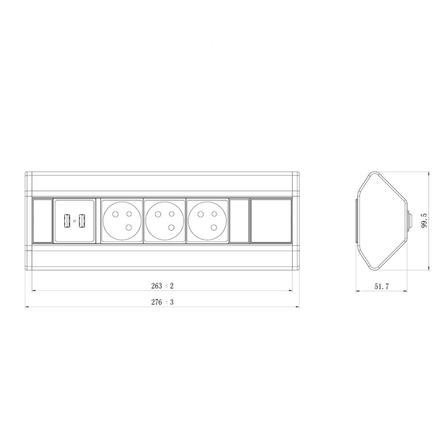 Γωνιακό πολύπριζο 3x 230V + USB-A 3,1A + USB-C 15,5W 230V