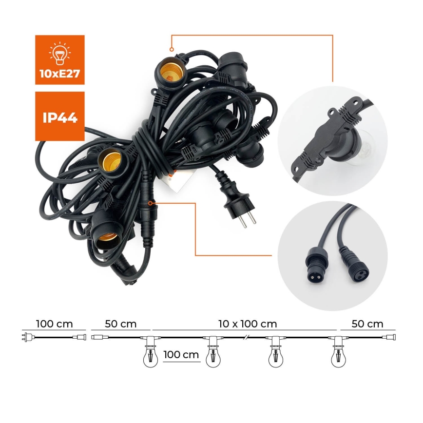 Διακοσμητικά λαμπάκια εξωτερικού χώρου MIMOSA 10xE27/1,3W/230V IP44 10 m