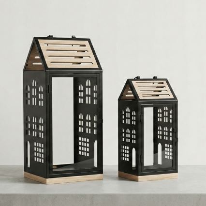 Διακοσμητικό φανάρι HOME 47,5 cm μαύρο/μπεζ