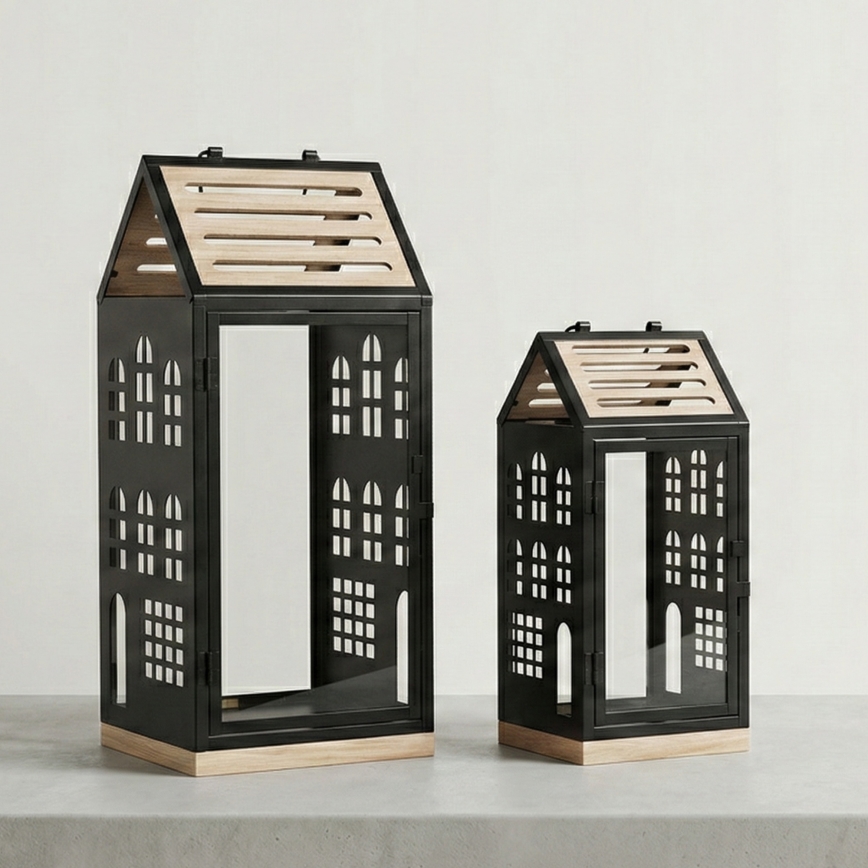 Διακοσμητικό φανάρι HOME 47,5 cm μαύρο/μπεζ