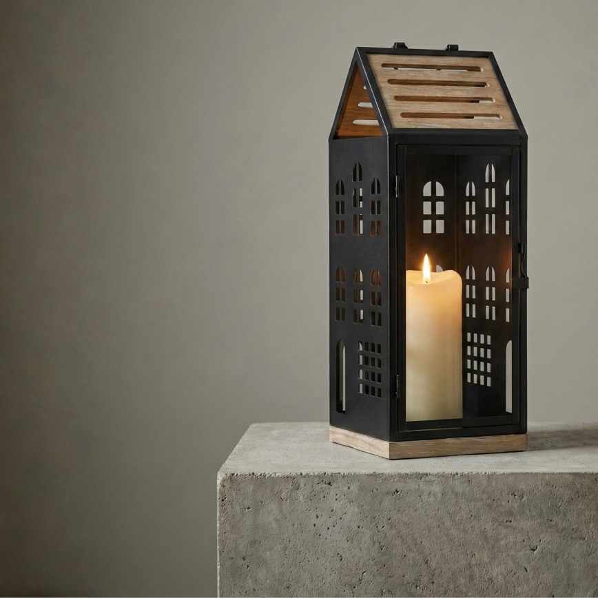 Διακοσμητικό φανάρι HOME 47,5 cm μαύρο/μπεζ