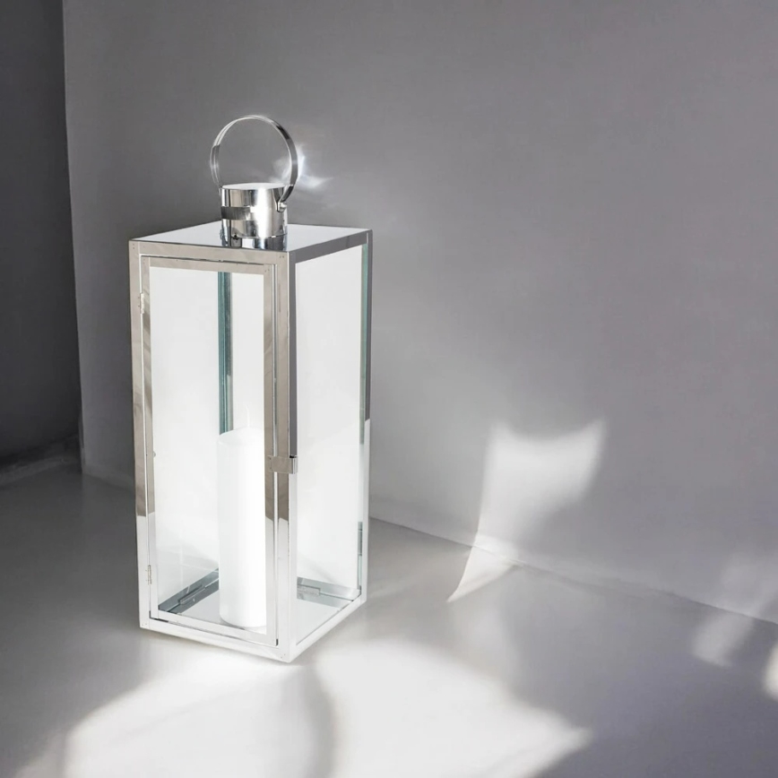 Διακοσμητικό φανάρι TOWER 38 cm γυαλιστερό χρώμιο