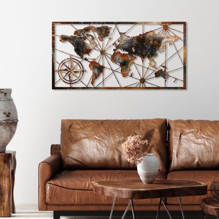 Διακοσμητικό τοίχου 120x60 cm  παγκόσμιος χάρτης μεταλλικό