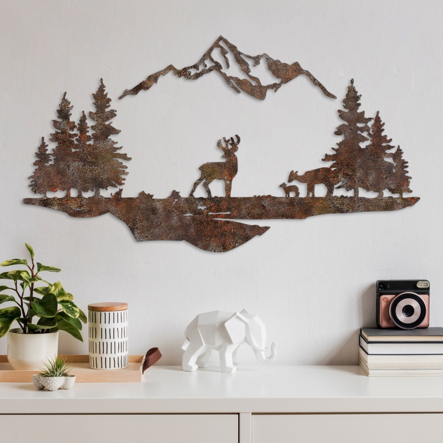 Διακοσμητικό τοίχου 2 τμχ 70x38 cm ελάφι μεταλλικό/καφέ