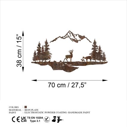 Διακοσμητικό τοίχου 2 τμχ 70x38 cm ελάφι μεταλλικό/καφέ