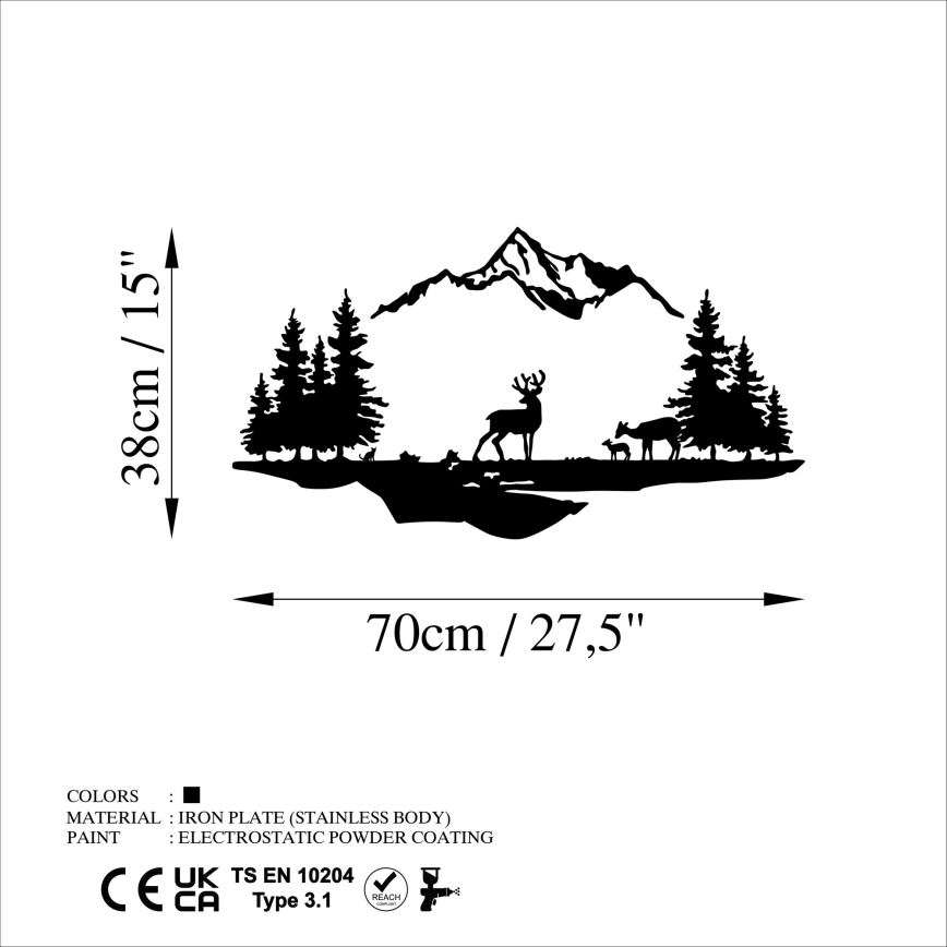 Διακοσμητικό τοίχου 2 τμχ 70x38 cm ελάφι μεταλλικό/μαύρο